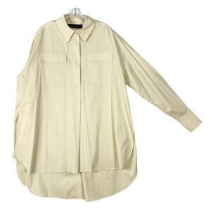 NWOT ROLAND MOURET Shirt Dress Tunic 8 Oversized Cream Pleated High-Low CurveHem